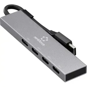 USB-C 4‑Port USB Hub Renkforce RF-6902308, USB 3.2 Gen2 10 GBit/s, built-in USB-C plug, grey
