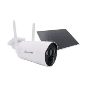 Bullet IP security camera Stabo 51138 — 1280×720 px, 110° FOV, ceiling mount, solar power, black/white