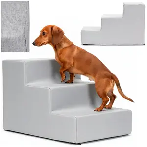 Лестница для собак Springos PA0338, 3 ступени из высокой плотности пены 45×30×30 см, светло-серая, макс. нагрузка 25 кг