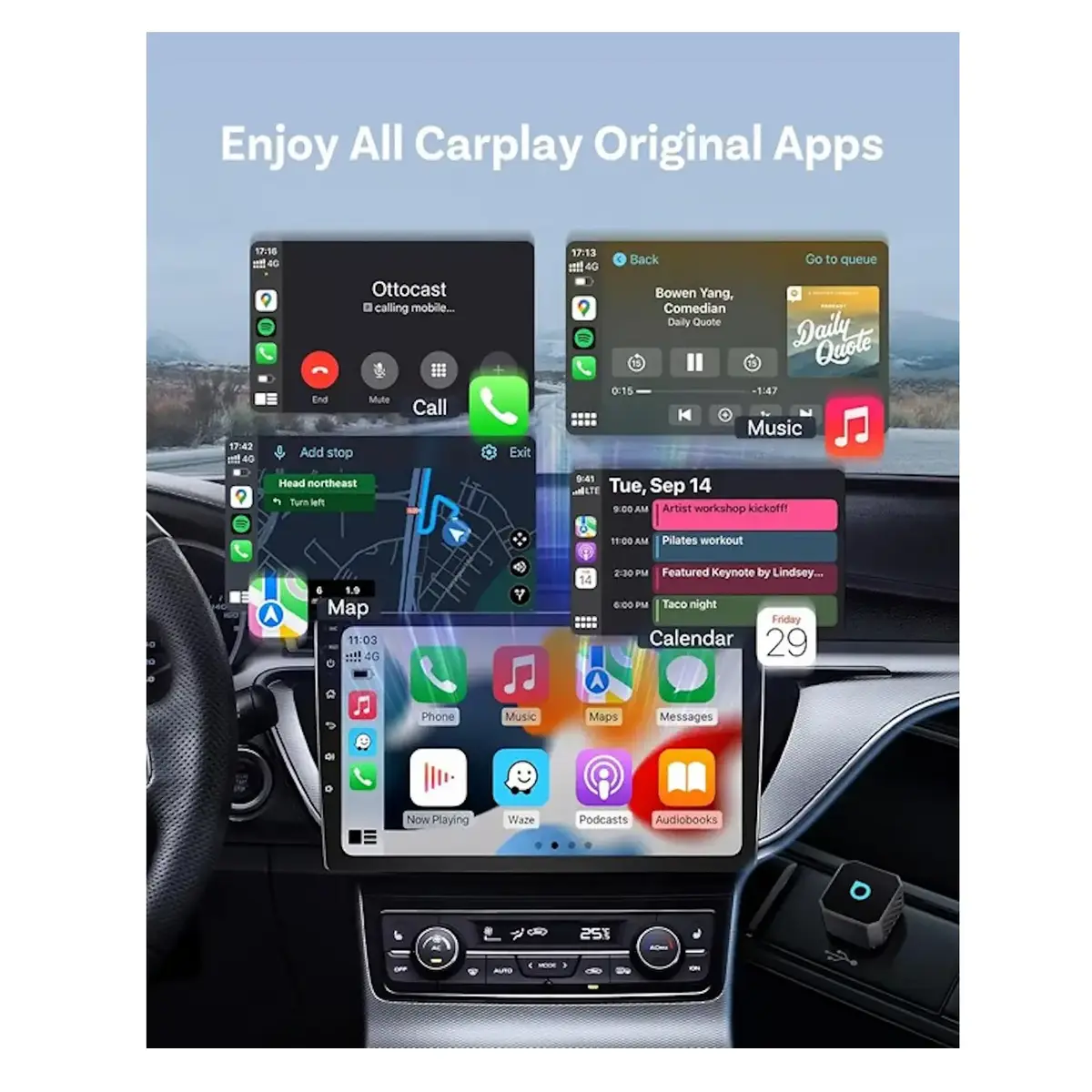 Ottocast T3 Mini Pot беспроводной адаптер CarPlay/Android Auto Photo 2