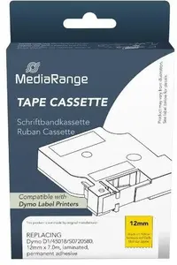 Label tape MediaRange 12 mm x 7 m, compatible with Dymo, black print on yellow