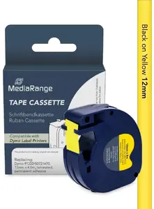 Label tape cartridge MediaRange MRDY91222 12 mm x 4 m, black on yellow