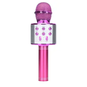 Karaoke mikrofons ar skaļruņiem Riff WS-858 — Aux ievade un Micro SD slots, rozā