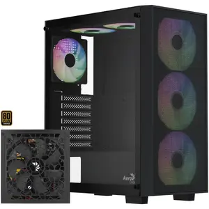 AEROCOOL computer case B509A Flow-G-BK-v1 with Aero 650 power supply, black, tempered glass