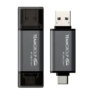 USB‑флеш накопитель Team Group X1 256 ГБ, USB Type‑A и Type‑C, USB 3.2 Gen 1, 100 МБ/с, чёрно‑серый