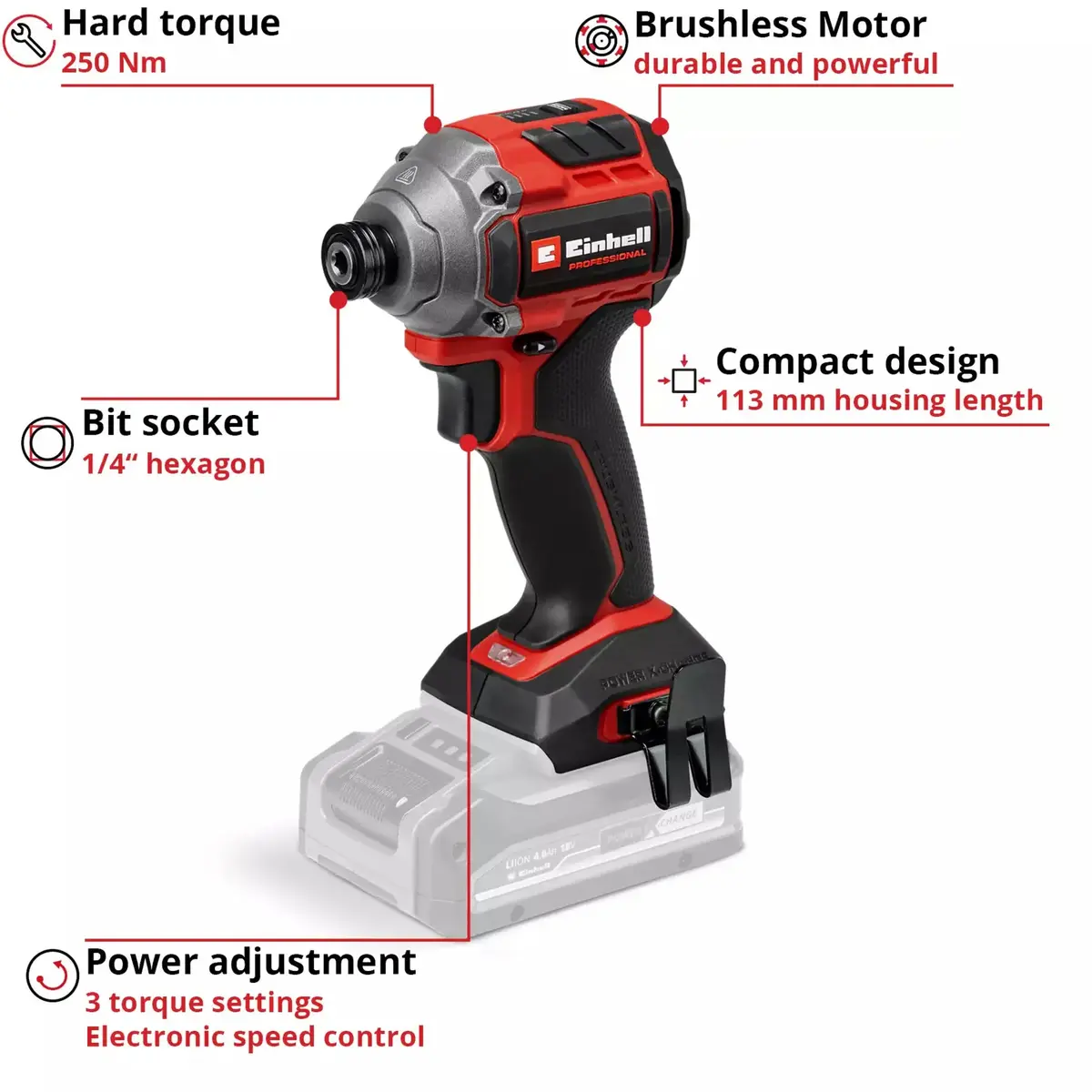 EINHELL TP-CI 18/250-C Li BL ударный гайковерт, 18 В Photo 2