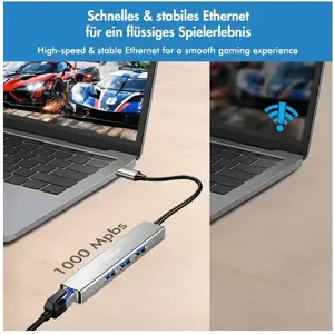 USB 3.2 Gen1 Hub LOGILINK UA0461 — 3× USB-A ports and 1× RJ45 Gigabit Ethernet