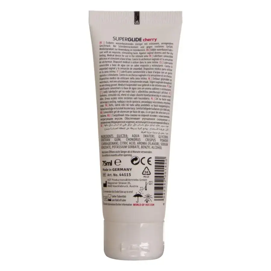 Water-based edible lubricant HOT Superglide Cherry 75 ml Photo 2