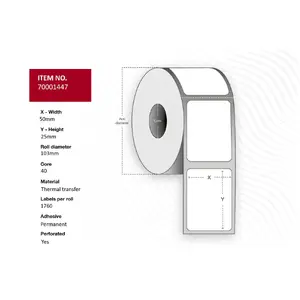 Label roll Capture 70001447 — White acrylic adhesive labels, 5 cm × 2.5 cm, 1760 labels/roll, 24 rolls/pack (FSC)