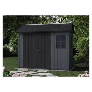 Garden shed Keter Newton Plus 9x7.5 gray — outdoor storage unit, resin construction