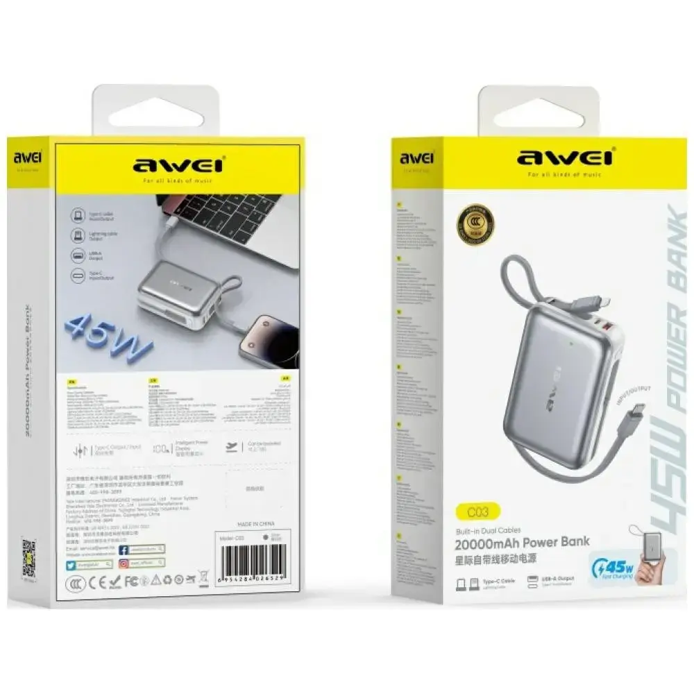 Powerbank Awei C03 20000 мА·ч 45W Photo 3