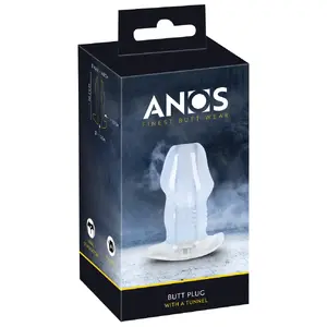 Анальная пробка ANOS Butt Plug w Tunnel Transp, TPE, общая длина 10,2 см, вставочная 8 см, Ø макс. 4,8 см, Ø туннеля 1,7 см