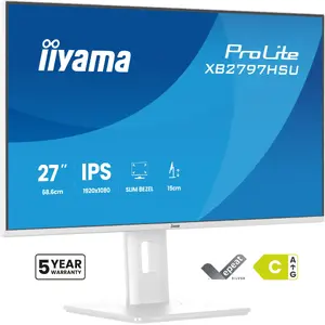 Dators monitors IIYAMA ProLite XB2797HSU-W1 — 27" (68,6 cm), 1920×1080 Full HD, IPS LED, 1 ms, USB-C hubs, skaļruņi, regulējams augstums, VESA, balts