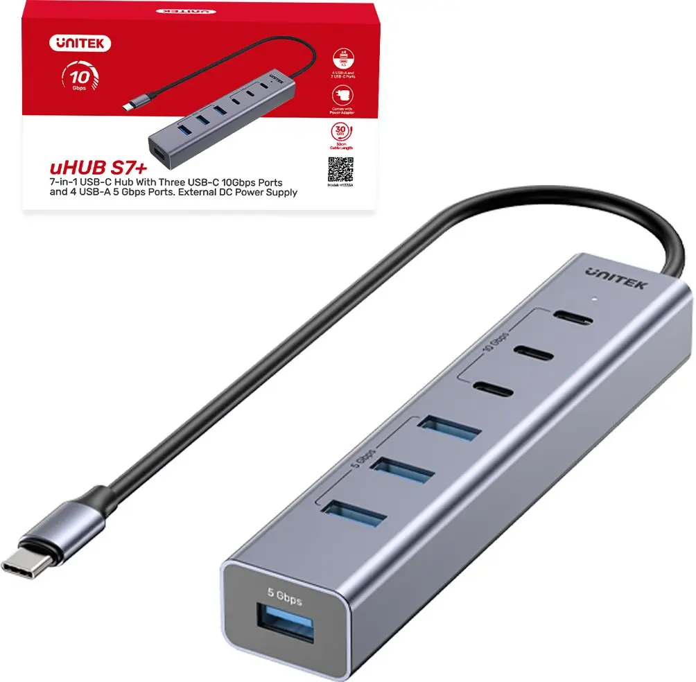 Unitek USB-C Hub H1335AGY01-EU — 3x USB-C, 4x USB-A Photo 2