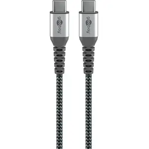 USB-C to USB-C textile cable WENTRONIC 0.15 m, metal connectors, space gray/silver