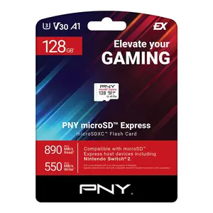MicroSDXC flash card PNY 128 GB MicroSD Express UHS-I — 890 MB/s read, 550 MB/s write, U3 V30
