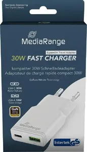 Charger MediaRange MRMA125 30W 2-Port (1x USB-A, 1x USB-C, GaN) white