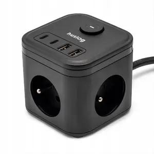 Pagarinātājs-kubiks ar USB Velstro HUS1003 — vairāki kontaktligzdas un USB uzlāde
