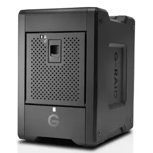 Desktop 4-bay SANDisk G-RAID SHUTTLE 104 TB HDD array — Black, 4 HDD bays