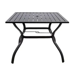 Āra metāla galds BESK 94×94 cm ar saulessarga atveri, kvadrātveida dārza/terases galds