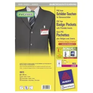 Identity badge holder AVERY 4823, transparent, 90 × 60 mm, pack of 24