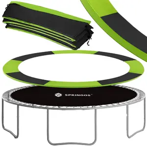 Dārza batuts Springos TP-10FT 305 cm melns ar zaļu apdari — PVC pārvalks, 14 mm EPE putas, ø305 cm