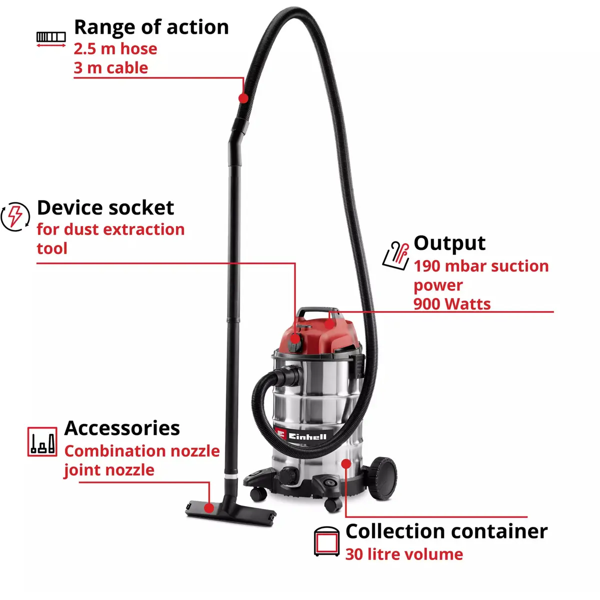 EINHELL TC-VC 3055 SA wet/dry vacuum, 30 L Photo 10