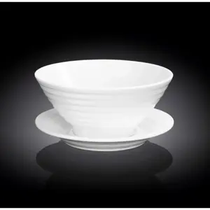Porcelain bowl with saucer Wilmax GB75WL-991146AB — 545 ml bowl, 15 cm saucer, white, glazed