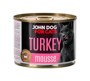 Влажный корм для взрослых кошек john dog JD for CATS DOROSŁY INDYK MUS — банка 200 г