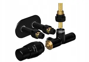 Thermostatic radiator valve set Varioterm UNICO ALL IN ONE angular left matte black oval rosette PRESTIGE head with PEX fittings