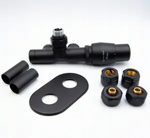 Thermostatic radiator valve set Varioterm UNICO ALL IN ONE angled right black matte oval rosette with PRESTIGE head and PEX fittings