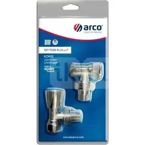 Angled radiator valve set ARCO KCM21, supply + return, 1/2 x 16 mm for multilayer pipes, polished chrome (503555 + 507555)