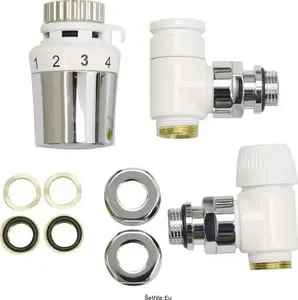 Radiator valve set Honeywell TRW15AH7LCEE decorative angled with chrome thermostatic head and 1/2" angled valve plus pipe fittings