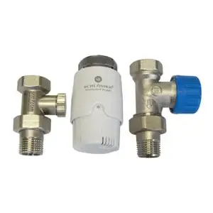 SCHLOSSER connection kit with straight fitting and white thermostatic radiator valve head 602200010