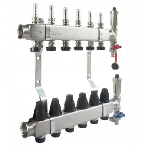 Stainless steel 13-way manifold with flow meters, thermostatic valves, drain valves and automatic air vents — FERRO