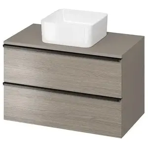 Bathroom cabinet with top CERSANIT VIRGO 80, model S522-031, gray body, black handle, assembled