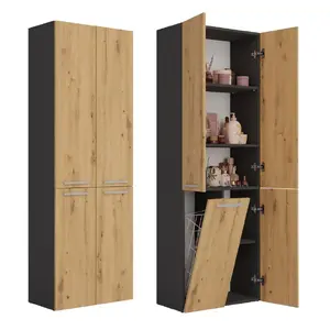 Topeshop NEL 1K DD ANT/ART KP шкафчик для ванной комнаты Графит, Дуб