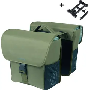 Велосумка Basil GO DOUBLE BAG с адаптером MIK, 32 л, тёмно-зелёная (NEW 2025)
