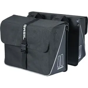 Divdaļīga pilsētas soma Basil Forte Double Bag 35L ar universālu stiprinājuma sistēmu, ūdensnecaurlaidīgs pārvalks un poliesters, melna