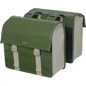 Double Pannier Bag Basil Urban Load 48–53L, Universal Bridge System, 100% Waterproof, Moss Green/Sand