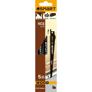 Полотно для сабельной пилы Smart 150 мм 6 TPI Clean Basic Wood, 5 шт.