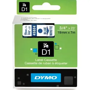 Label tape Dymo D1 19 mm x 7 m — blue text on white background for Dymo label printers