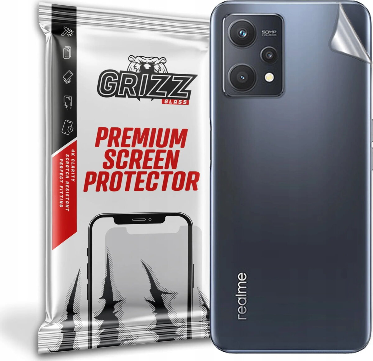 Aizmugures stikla aizsargplēve GrizzGlass priekš Realme