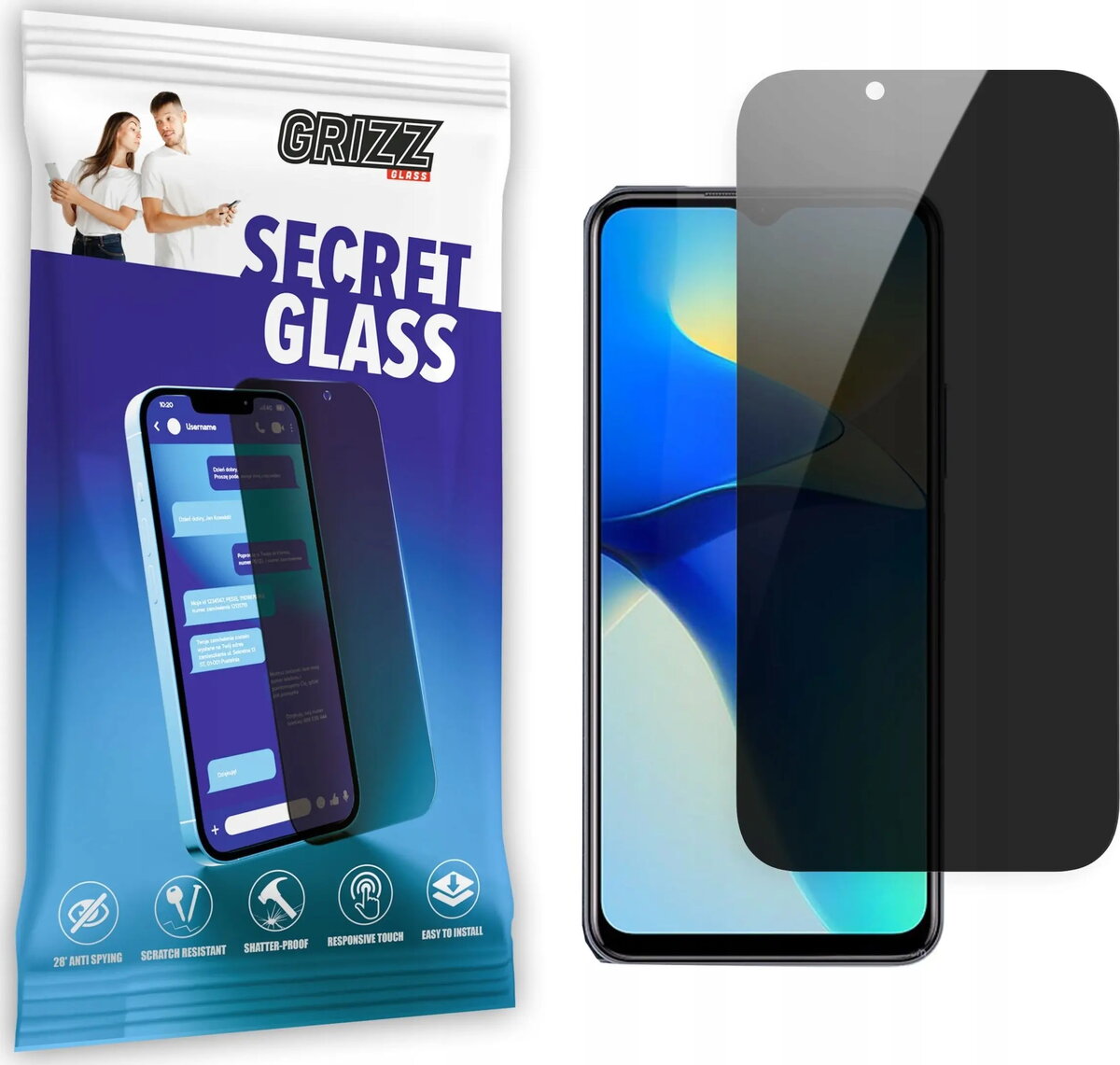 GrizzGlass SecretGlass rūdīts privātuma ekrāna aizsargs