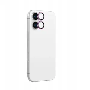 Tempered Camera Lens Glass with Aluminium Frame for iPhone 16 / 16 Plus, Amazingthing AR Aluminium 2 Lens, Pink