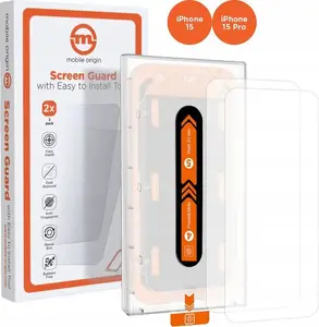 Защитное стекло MOBILE ORIGIN для iPhone 15 Pro / 15 с аппликатором, закалённое, 2 шт.