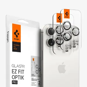 Защитное стекло Spigen Glass tR EZ Fit Optik Pro 2 шт — для iPhone 15 Pro / iPhone 15 Pro Max, бело-титанового цвета