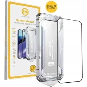 Screen protector MOBILE ORIGIN for iPhone 16 Pro Max — yellow, model SGZ-i16ProMax, includes applicator