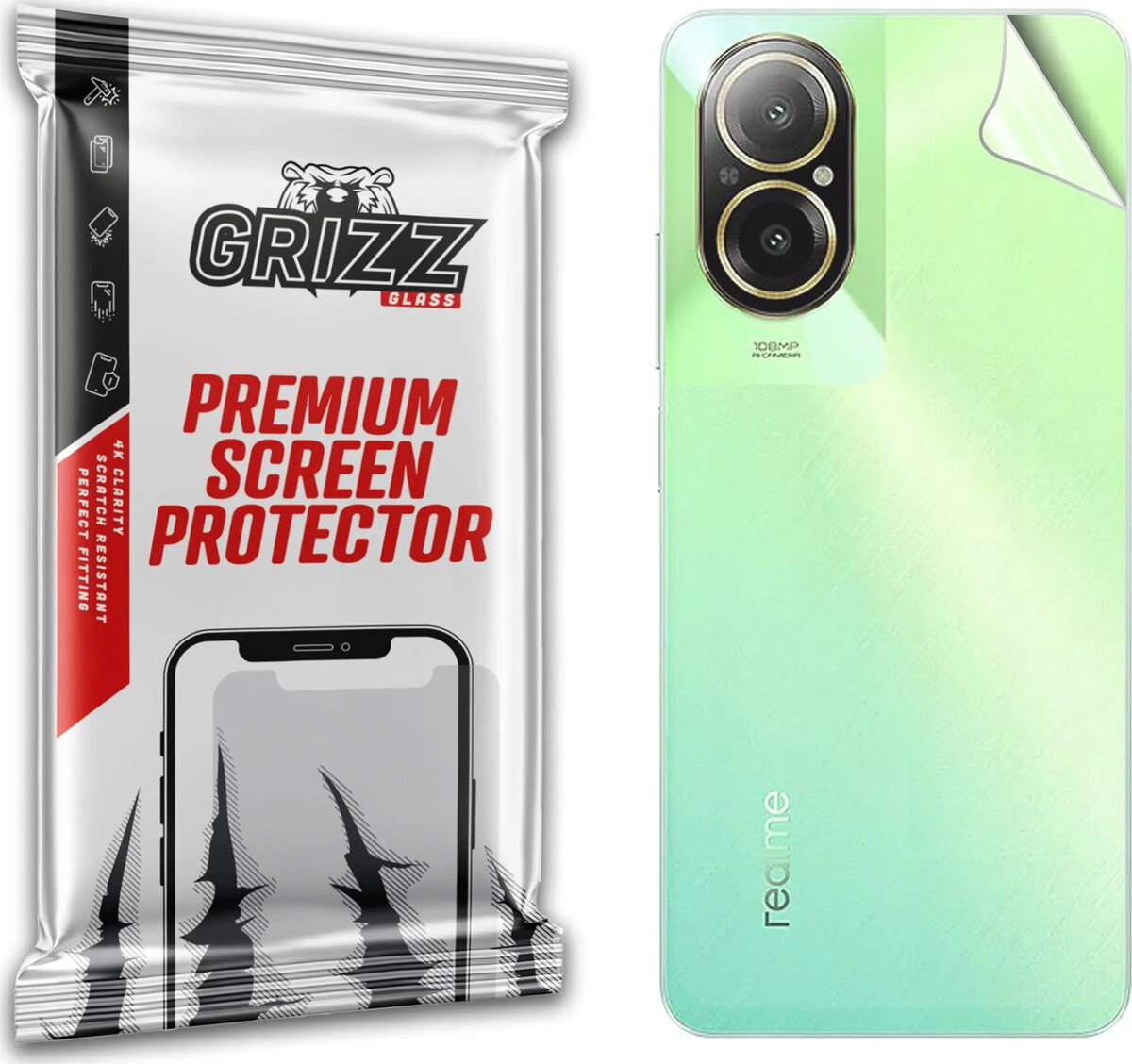 Aizmugures aizsargplēve GrizzGlass SatinSkin priekš Realme