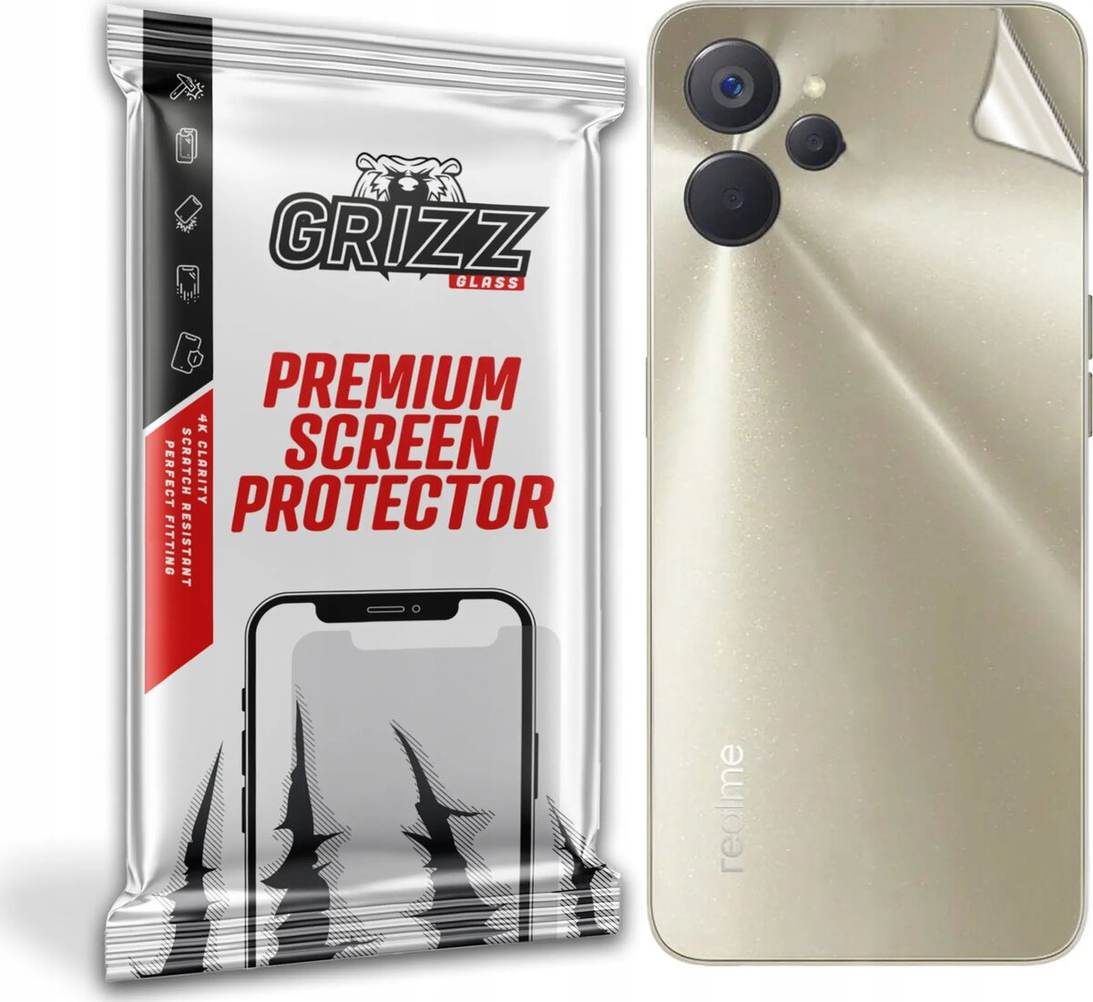 Aizmugures stikla aizsargs GrizzGlass priekš Realme
